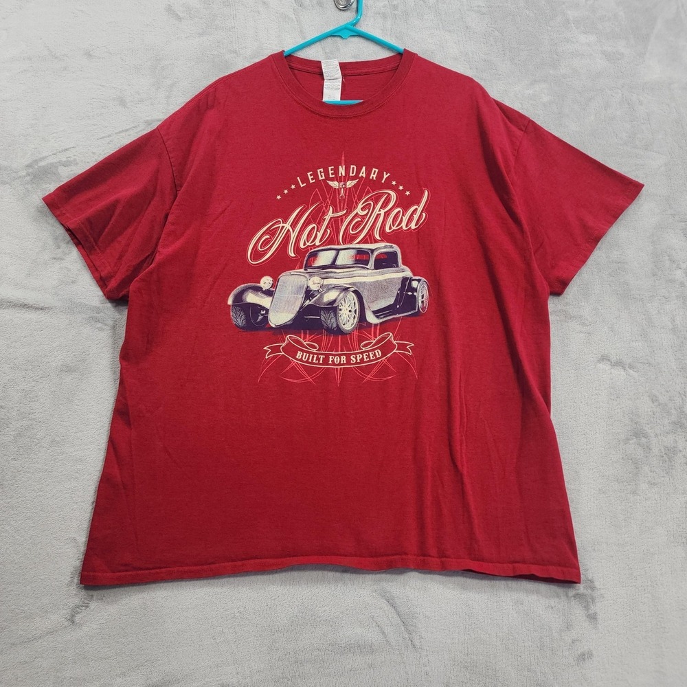Vintage Gildan Shirt‎ Mens 2XL Red Legendary Hot Rod Car Graphic Tee Crew Neck